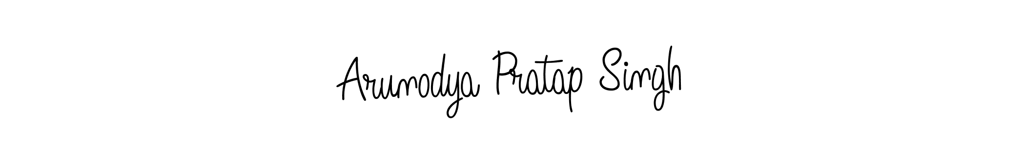 You should practise on your own different ways (Angelique-Rose-font-FFP) to write your name (Arunodya Pratap Singh) in signature. don't let someone else do it for you. Arunodya Pratap Singh signature style 5 images and pictures png