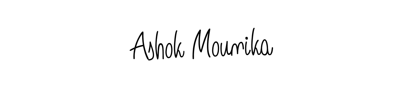 How to make Ashok Mounika name signature. Use Angelique-Rose-font-FFP style for creating short signs online. This is the latest handwritten sign. Ashok Mounika signature style 5 images and pictures png