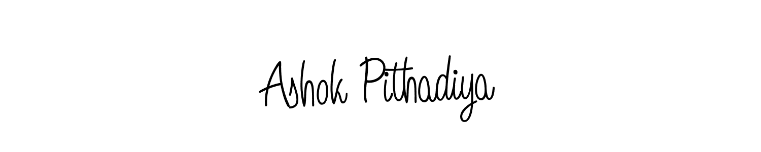 You should practise on your own different ways (Angelique-Rose-font-FFP) to write your name (Ashok Pithadiya) in signature. don't let someone else do it for you. Ashok Pithadiya signature style 5 images and pictures png