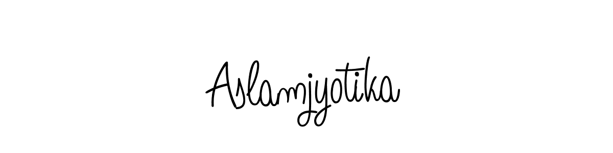 Use a signature maker to create a handwritten signature online. With this signature software, you can design (Angelique-Rose-font-FFP) your own signature for name Aslamjyotika. Aslamjyotika signature style 5 images and pictures png