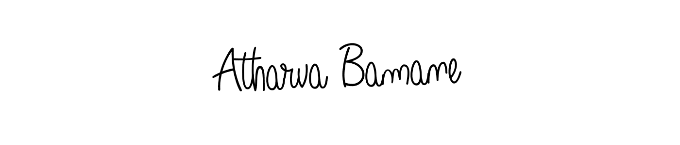 You should practise on your own different ways (Angelique-Rose-font-FFP) to write your name (Atharva Bamane) in signature. don't let someone else do it for you. Atharva Bamane signature style 5 images and pictures png