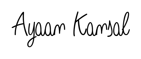 A sleek calligraphic signature for name Ayaan Kansal utilizing Angelique-Rose-font-FFP styling. Great for adding personal signatures to photos and art. Ayaan Kansal signature style 5 images and pictures png