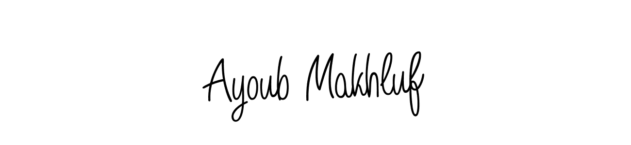 Design your own signature with our free online signature maker. With this signature software, you can create a handwritten (Angelique-Rose-font-FFP) signature for name Ayoub Makhluf. Ayoub Makhluf signature style 5 images and pictures png