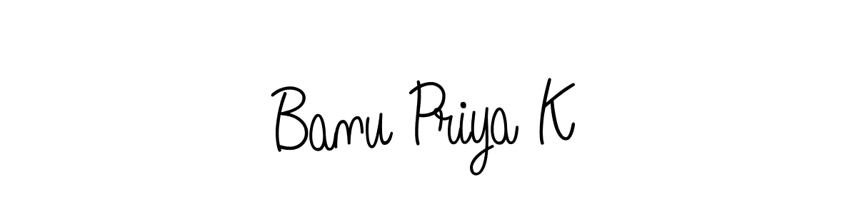 Use a signature maker to create a handwritten signature online. With this signature software, you can design (Angelique-Rose-font-FFP) your own signature for name Banu Priya K. Banu Priya K signature style 5 images and pictures png