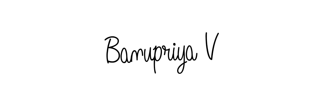 Use a signature maker to create a handwritten signature online. With this signature software, you can design (Angelique-Rose-font-FFP) your own signature for name Banupriya V. Banupriya V signature style 5 images and pictures png