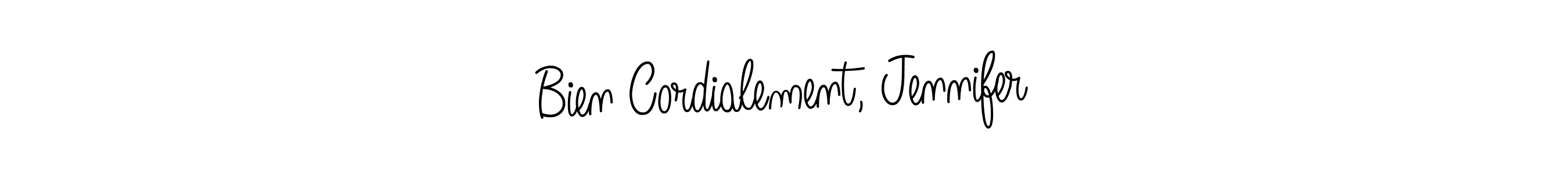 How to make Bien Cordialement, Jennifer name signature. Use Angelique-Rose-font-FFP style for creating short signs online. This is the latest handwritten sign. Bien Cordialement, Jennifer signature style 5 images and pictures png