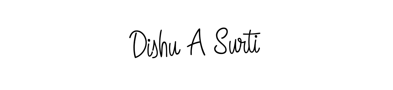 if you are searching for the best signature style for your name Dishu A Surti. so please give up your signature search. here we have designed multiple signature styles  using Angelique-Rose-font-FFP. Dishu A Surti signature style 5 images and pictures png