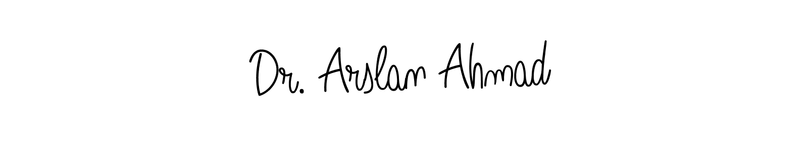 You should practise on your own different ways (Angelique-Rose-font-FFP) to write your name (Dr. Arslan Ahmad) in signature. don't let someone else do it for you. Dr. Arslan Ahmad signature style 5 images and pictures png