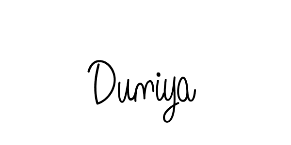 Use a signature maker to create a handwritten signature online. With this signature software, you can design (Angelique-Rose-font-FFP) your own signature for name Duniya. Duniya signature style 5 images and pictures png