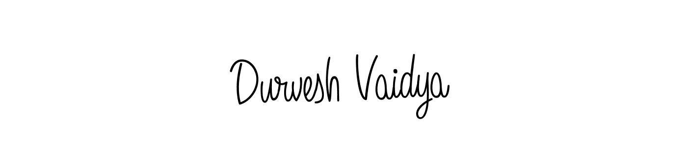 You should practise on your own different ways (Angelique-Rose-font-FFP) to write your name (Durvesh Vaidya) in signature. don't let someone else do it for you. Durvesh Vaidya signature style 5 images and pictures png