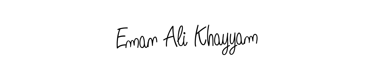 You should practise on your own different ways (Angelique-Rose-font-FFP) to write your name (Eman Ali Khayyam) in signature. don't let someone else do it for you. Eman Ali Khayyam signature style 5 images and pictures png