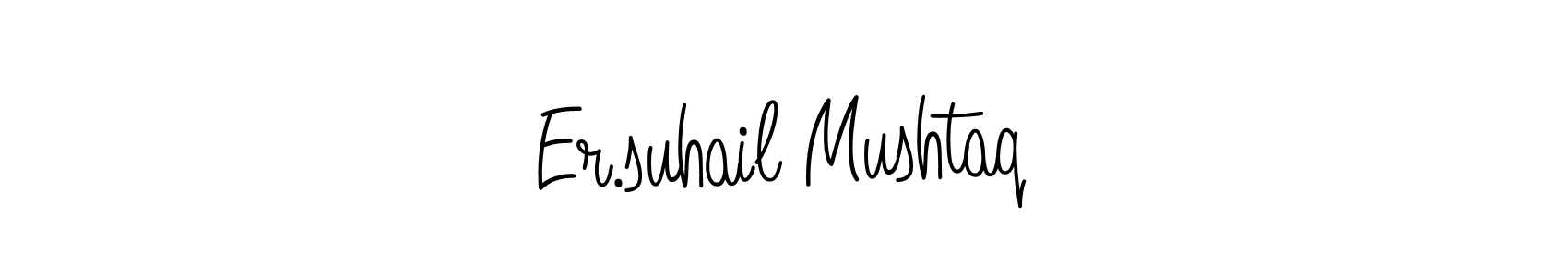 The best way (Angelique-Rose-font-FFP) to make a short signature is to pick only two or three words in your name. The name Er.suhail Mushtaq include a total of six letters. For converting this name. Er.suhail Mushtaq signature style 5 images and pictures png