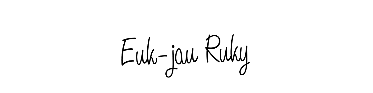 You should practise on your own different ways (Angelique-Rose-font-FFP) to write your name (Euk-jau Ruky) in signature. don't let someone else do it for you. Euk-jau Ruky signature style 5 images and pictures png