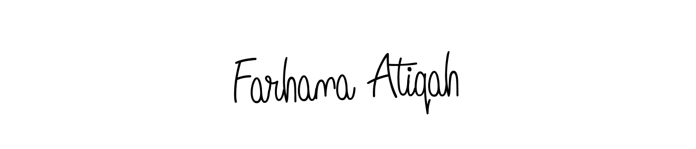 How to make Farhana Atiqah name signature. Use Angelique-Rose-font-FFP style for creating short signs online. This is the latest handwritten sign. Farhana Atiqah signature style 5 images and pictures png