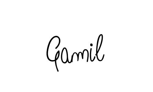 Use a signature maker to create a handwritten signature online. With this signature software, you can design (Angelique-Rose-font-FFP) your own signature for name Gamil. Gamil signature style 5 images and pictures png