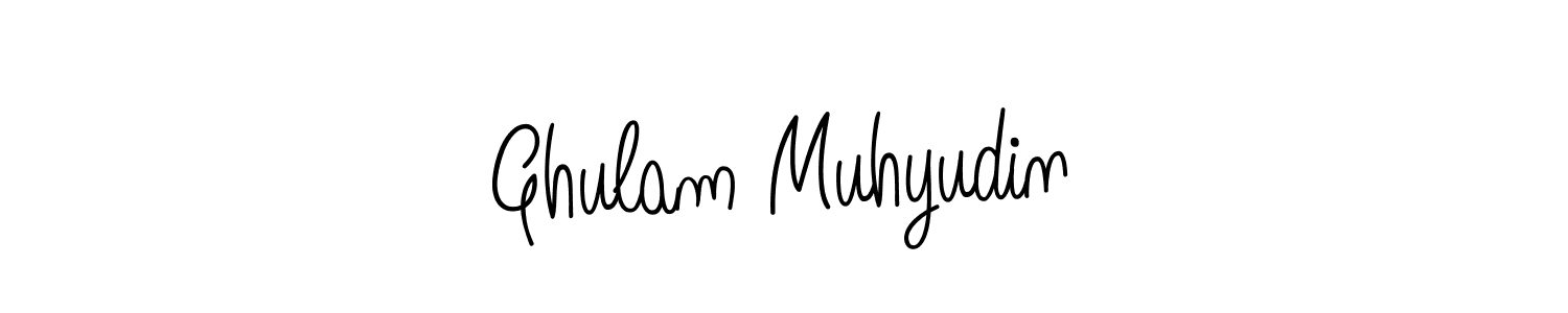 You should practise on your own different ways (Angelique-Rose-font-FFP) to write your name (Ghulam Muhyudin) in signature. don't let someone else do it for you. Ghulam Muhyudin signature style 5 images and pictures png