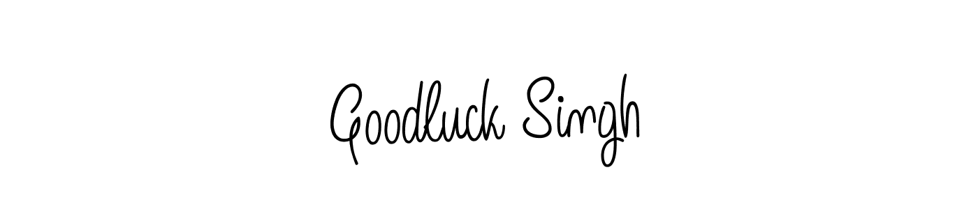 You should practise on your own different ways (Angelique-Rose-font-FFP) to write your name (Goodluck Singh) in signature. don't let someone else do it for you. Goodluck Singh signature style 5 images and pictures png