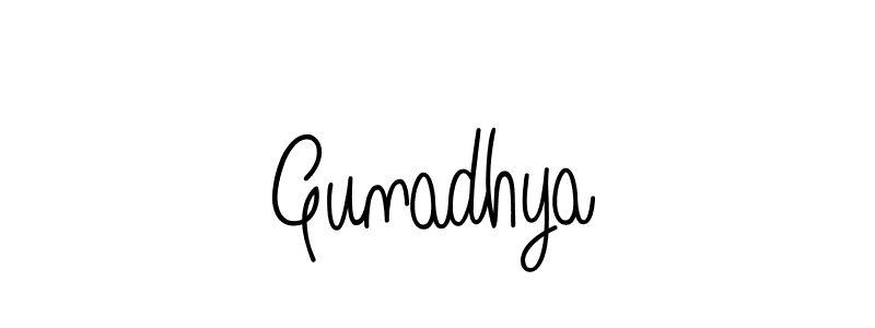 Use a signature maker to create a handwritten signature online. With this signature software, you can design (Angelique-Rose-font-FFP) your own signature for name Gunadhya. Gunadhya signature style 5 images and pictures png