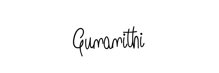 Use a signature maker to create a handwritten signature online. With this signature software, you can design (Angelique-Rose-font-FFP) your own signature for name Gunanithi. Gunanithi signature style 5 images and pictures png