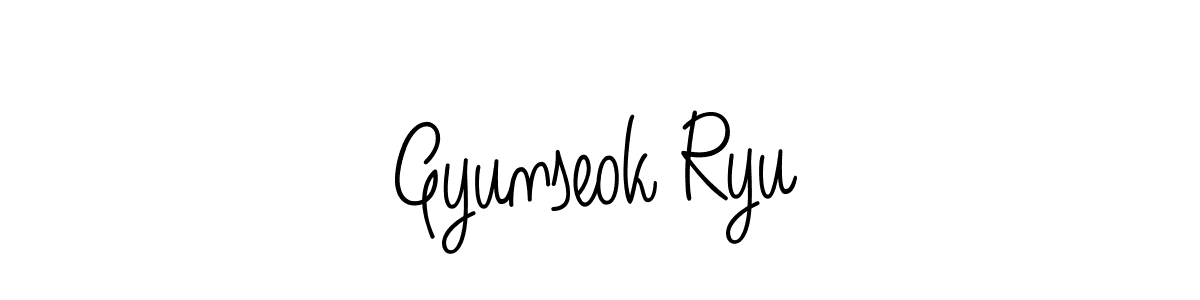 if you are searching for the best signature style for your name Gyunseok Ryu. so please give up your signature search. here we have designed multiple signature styles  using Angelique-Rose-font-FFP. Gyunseok Ryu signature style 5 images and pictures png