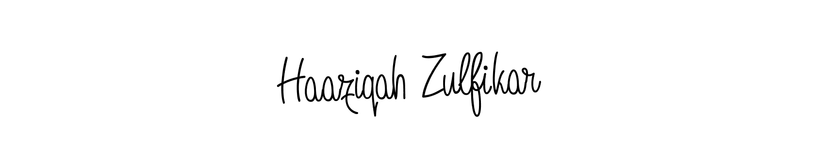 Make a beautiful signature design for name Haaziqah Zulfikar. With this signature (Angelique-Rose-font-FFP) style, you can create a handwritten signature for free. Haaziqah Zulfikar signature style 5 images and pictures png