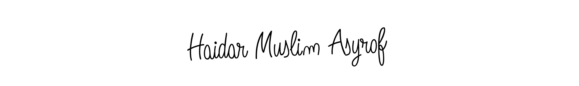Use a signature maker to create a handwritten signature online. With this signature software, you can design (Angelique-Rose-font-FFP) your own signature for name Haidar Muslim Asyrof. Haidar Muslim Asyrof signature style 5 images and pictures png