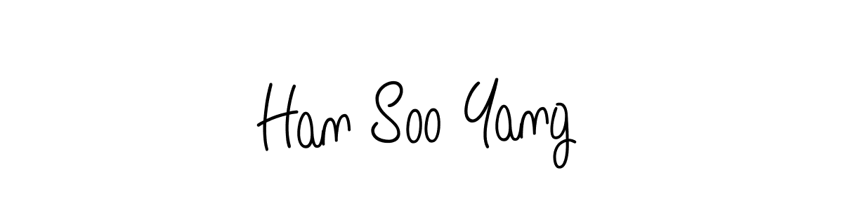 You should practise on your own different ways (Angelique-Rose-font-FFP) to write your name (Han Soo Yang) in signature. don't let someone else do it for you. Han Soo Yang signature style 5 images and pictures png