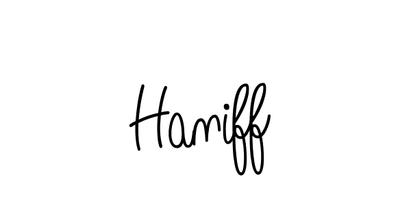 Use a signature maker to create a handwritten signature online. With this signature software, you can design (Angelique-Rose-font-FFP) your own signature for name Haniff. Haniff signature style 5 images and pictures png