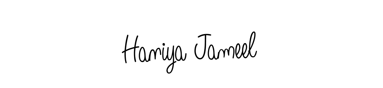 How to make Haniya Jameel name signature. Use Angelique-Rose-font-FFP style for creating short signs online. This is the latest handwritten sign. Haniya Jameel signature style 5 images and pictures png