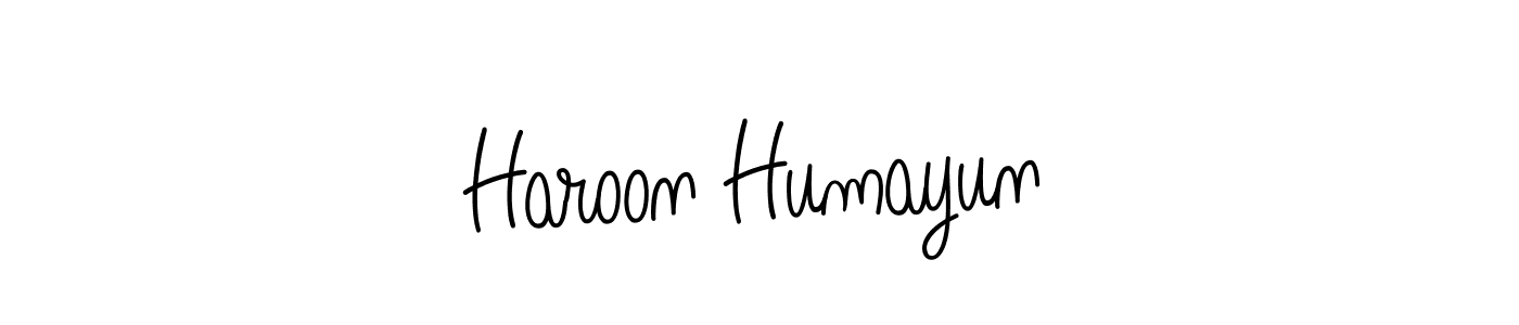 Use a signature maker to create a handwritten signature online. With this signature software, you can design (Angelique-Rose-font-FFP) your own signature for name Haroon Humayun. Haroon Humayun signature style 5 images and pictures png