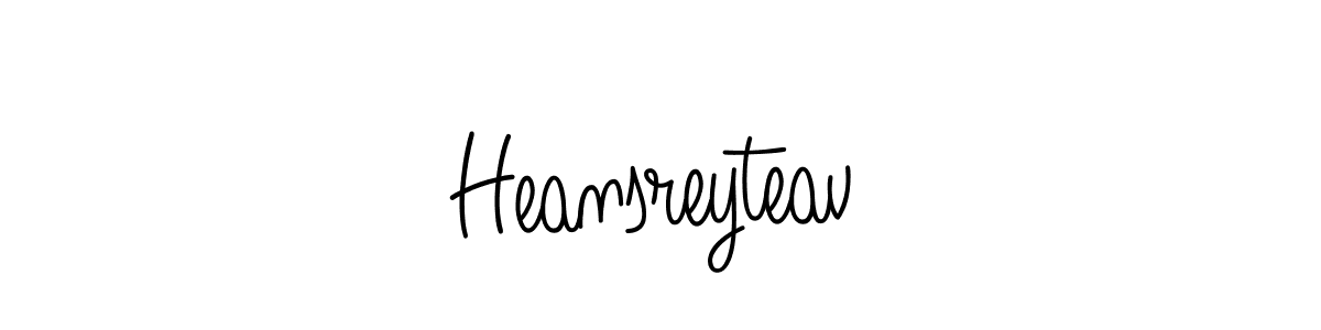 Make a beautiful signature design for name Heansreyteav. With this signature (Angelique-Rose-font-FFP) style, you can create a handwritten signature for free. Heansreyteav signature style 5 images and pictures png