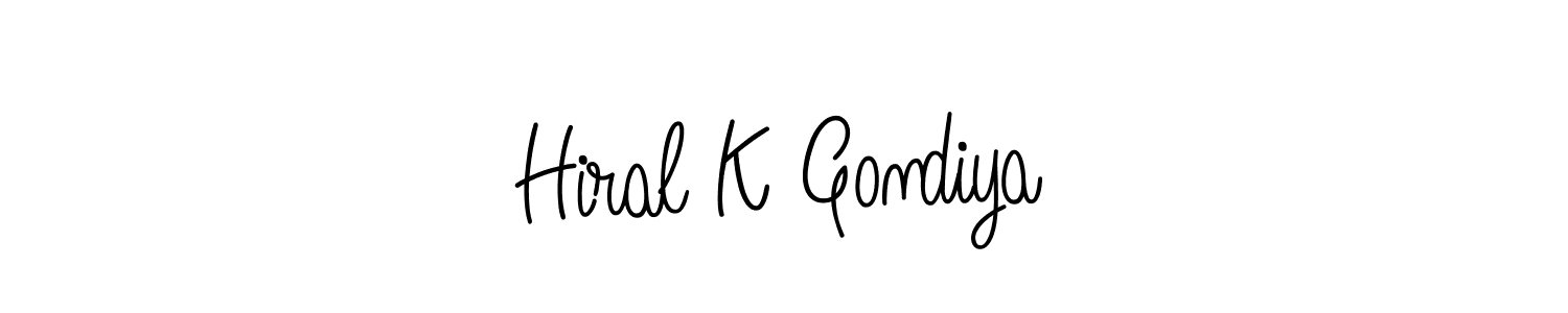 How to make Hiral K Gondiya name signature. Use Angelique-Rose-font-FFP style for creating short signs online. This is the latest handwritten sign. Hiral K Gondiya signature style 5 images and pictures png