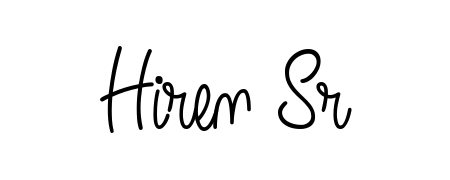 A timeless handwritten aesthetic for Hiren Sr. The Angelique-Rose-font-FFP font gives your signature a handcrafted feel with natural curves. Hiren Sr signature style 5 images and pictures png