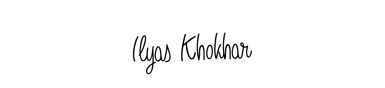 You should practise on your own different ways (Angelique-Rose-font-FFP) to write your name (Ilyas Khokhar) in signature. don't let someone else do it for you. Ilyas Khokhar signature style 5 images and pictures png