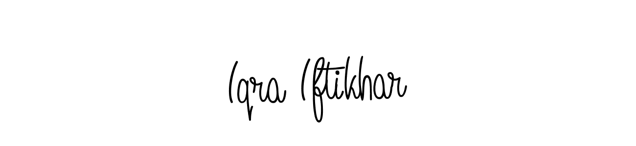 You should practise on your own different ways (Angelique-Rose-font-FFP) to write your name (Iqra Iftikhar) in signature. don't let someone else do it for you. Iqra Iftikhar signature style 5 images and pictures png