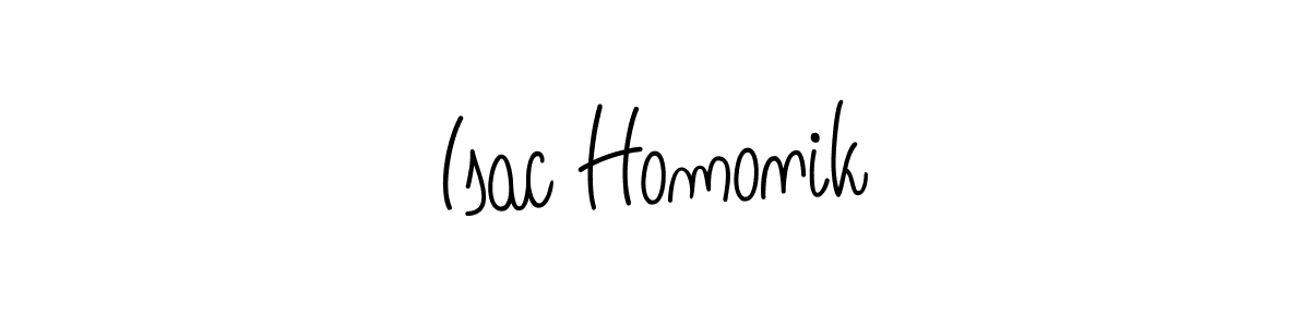 Use a signature maker to create a handwritten signature online. With this signature software, you can design (Angelique-Rose-font-FFP) your own signature for name Isac Homonik. Isac Homonik signature style 5 images and pictures png