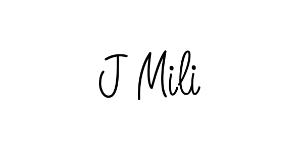 How to make J Mili name signature. Use Angelique-Rose-font-FFP style for creating short signs online. This is the latest handwritten sign. J Mili signature style 5 images and pictures png