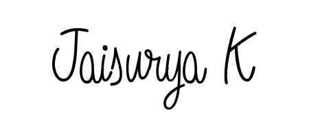 Give your name Jaisurya K an exquisite flair with the Angelique-Rose-font-FFP script font. Ideal for contracts, resumes, and formal letterheads. Jaisurya K signature style 5 images and pictures png