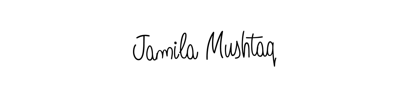 You should practise on your own different ways (Angelique-Rose-font-FFP) to write your name (Jamila Mushtaq) in signature. don't let someone else do it for you. Jamila Mushtaq signature style 5 images and pictures png