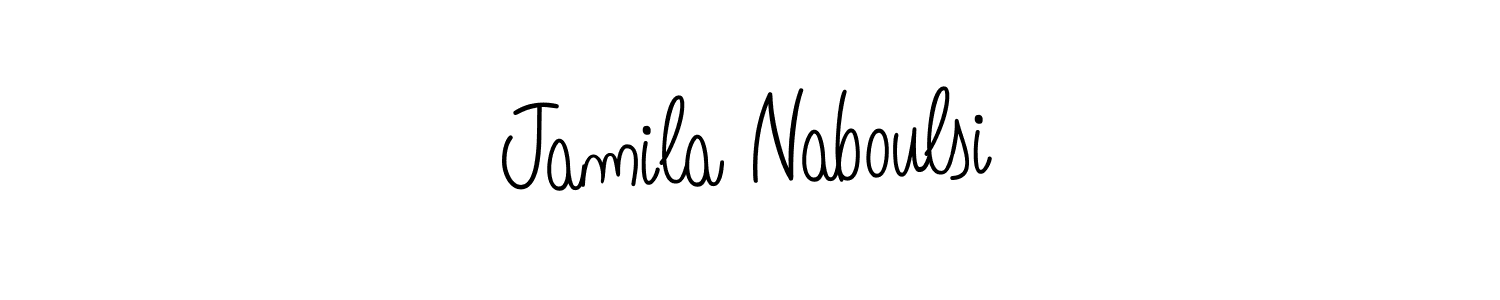 The best way (Angelique-Rose-font-FFP) to make a short signature is to pick only two or three words in your name. The name Jamila Naboulsi include a total of six letters. For converting this name. Jamila Naboulsi signature style 5 images and pictures png