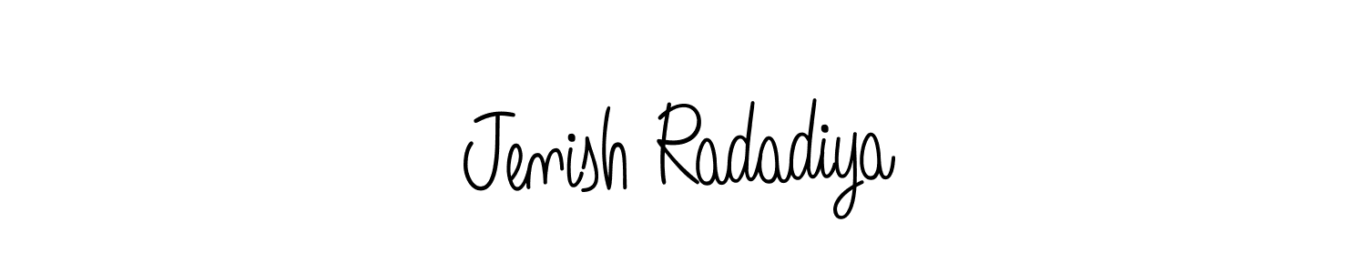 Use a signature maker to create a handwritten signature online. With this signature software, you can design (Angelique-Rose-font-FFP) your own signature for name Jenish Radadiya. Jenish Radadiya signature style 5 images and pictures png