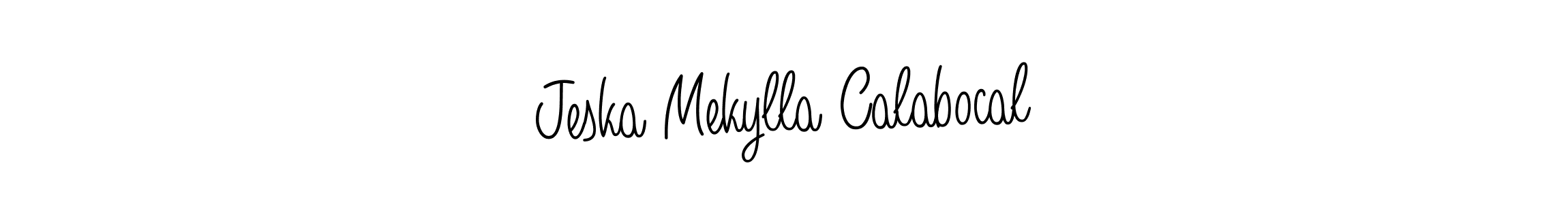 You should practise on your own different ways (Angelique-Rose-font-FFP) to write your name (Jeska Mekylla Calabocal) in signature. don't let someone else do it for you. Jeska Mekylla Calabocal signature style 5 images and pictures png