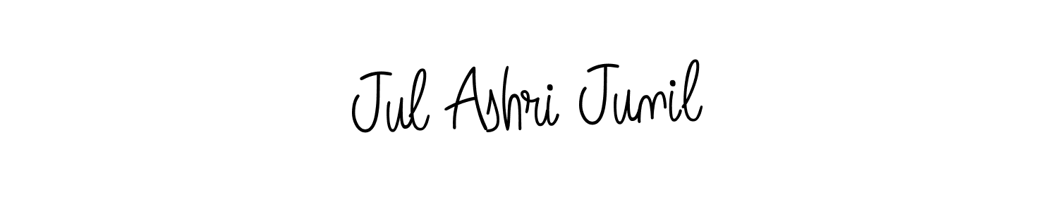 The best way (Angelique-Rose-font-FFP) to make a short signature is to pick only two or three words in your name. The name Jul Ashri Junil include a total of six letters. For converting this name. Jul Ashri Junil signature style 5 images and pictures png