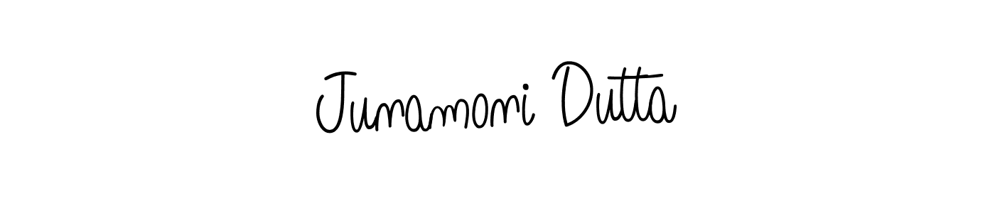 How to make Junamoni Dutta name signature. Use Angelique-Rose-font-FFP style for creating short signs online. This is the latest handwritten sign. Junamoni Dutta signature style 5 images and pictures png
