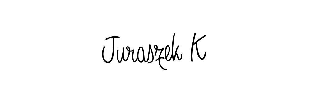 Use a signature maker to create a handwritten signature online. With this signature software, you can design (Angelique-Rose-font-FFP) your own signature for name Juraszek K. Juraszek K signature style 5 images and pictures png