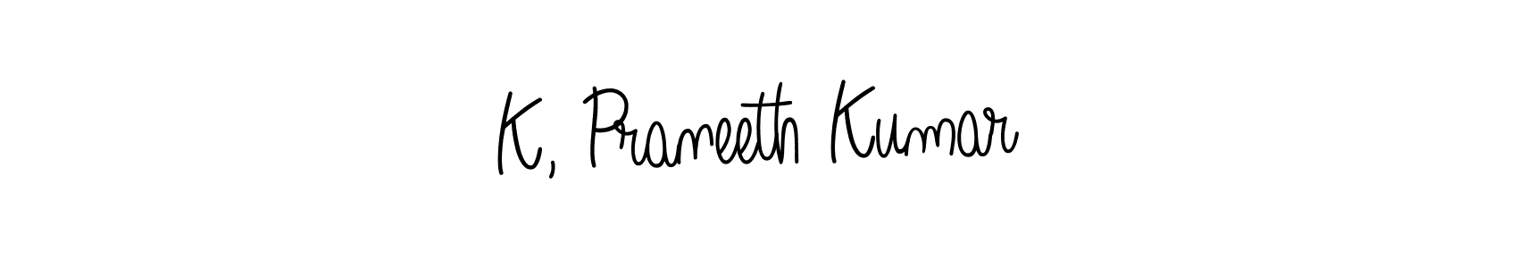 The best way (Angelique-Rose-font-FFP) to make a short signature is to pick only two or three words in your name. The name K, Praneeth Kumar include a total of six letters. For converting this name. K, Praneeth Kumar signature style 5 images and pictures png