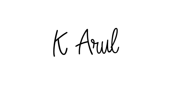 You can use this online signature creator to create a handwritten signature for the name K Arul. This is the best online autograph maker. K Arul signature style 5 images and pictures png