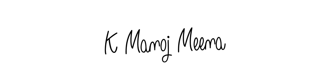 You should practise on your own different ways (Angelique-Rose-font-FFP) to write your name (K Manoj Meena) in signature. don't let someone else do it for you. K Manoj Meena signature style 5 images and pictures png