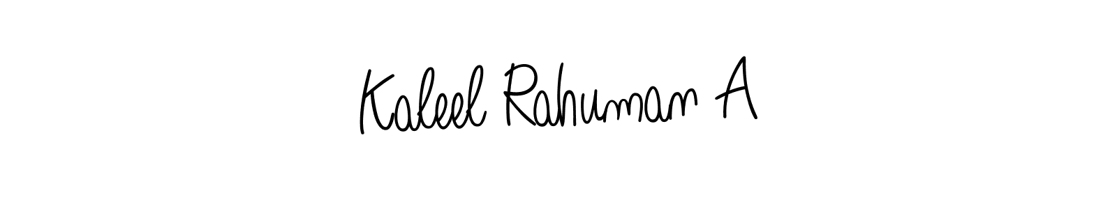 You should practise on your own different ways (Angelique-Rose-font-FFP) to write your name (Kaleel Rahuman A) in signature. don't let someone else do it for you. Kaleel Rahuman A signature style 5 images and pictures png