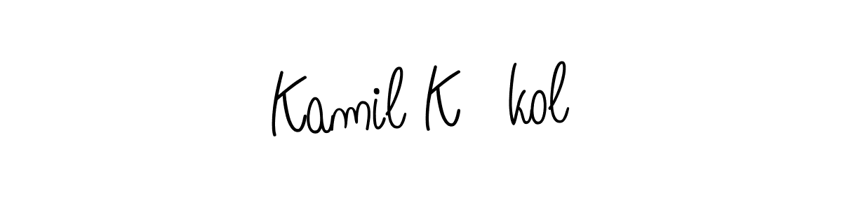 You should practise on your own different ways (Angelique-Rose-font-FFP) to write your name (Kamil Kąkol) in signature. don't let someone else do it for you. Kamil Kąkol signature style 5 images and pictures png